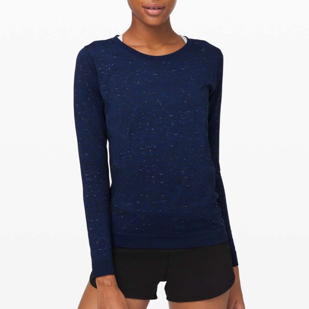 Lululemon Swiftly Relaxed Long Sleeve color: Hyper Blue / White / Black size:8